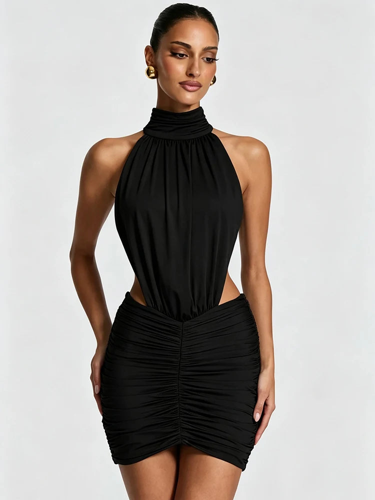 Noelani Halter High-Neck Cutout Mini Dress