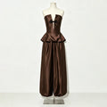 Millicent Satin Peplum Top & Wide-Leg Pants Set