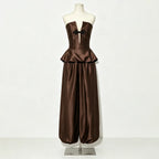 Millicent Satin Peplum Top & Wide-Leg Pants Set