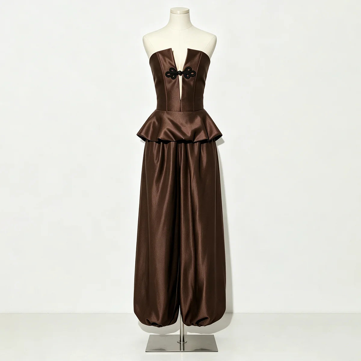 Millicent Satin Peplum Top & Wide-Leg Pants Set