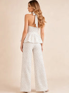 Jolie Polka Dot Peplum & Wide-Leg Pants Set