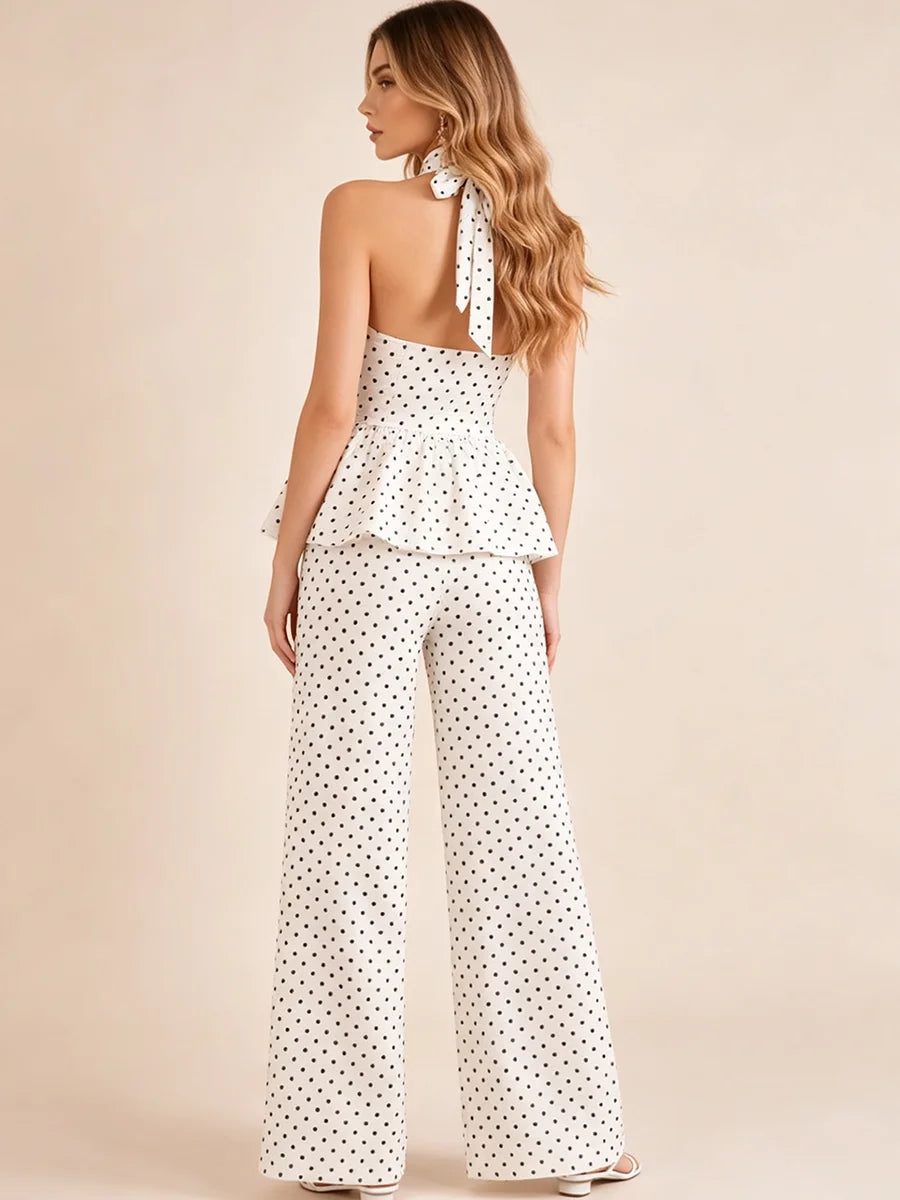 Jolie Polka Dot Peplum & Wide-Leg Pants Set