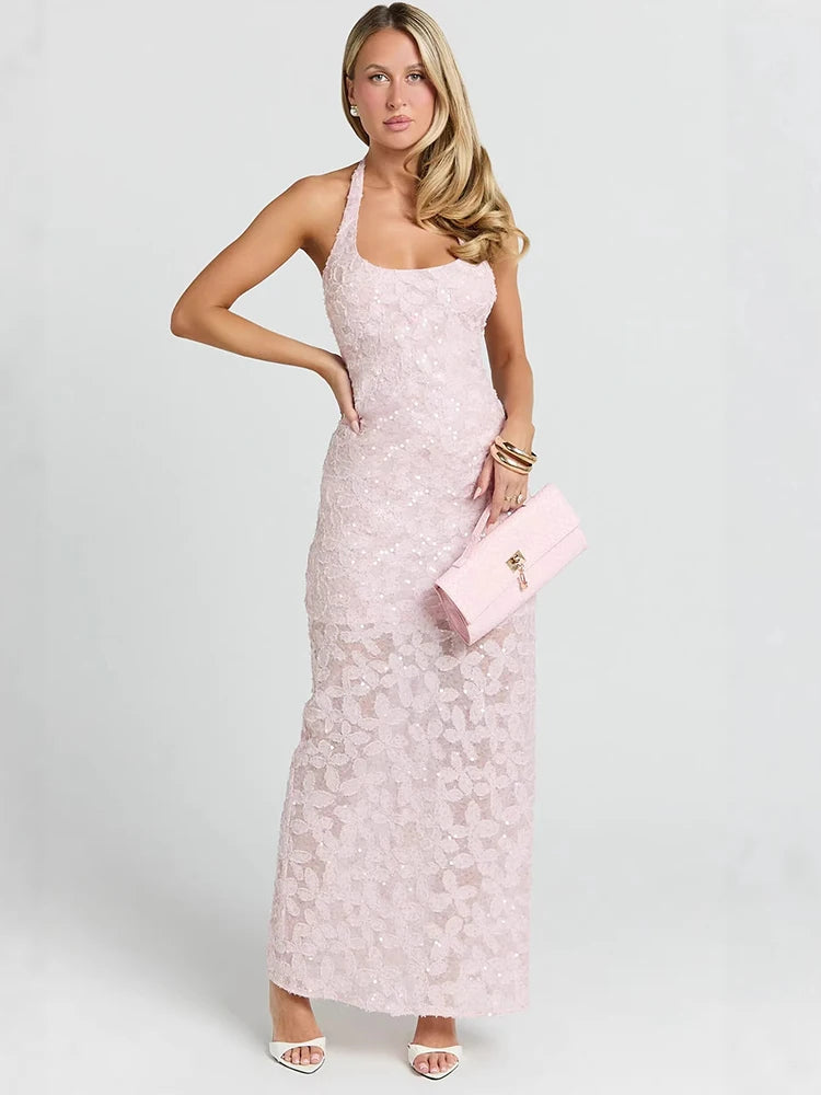 Lourdes Sequin Mermaid Halter Gown