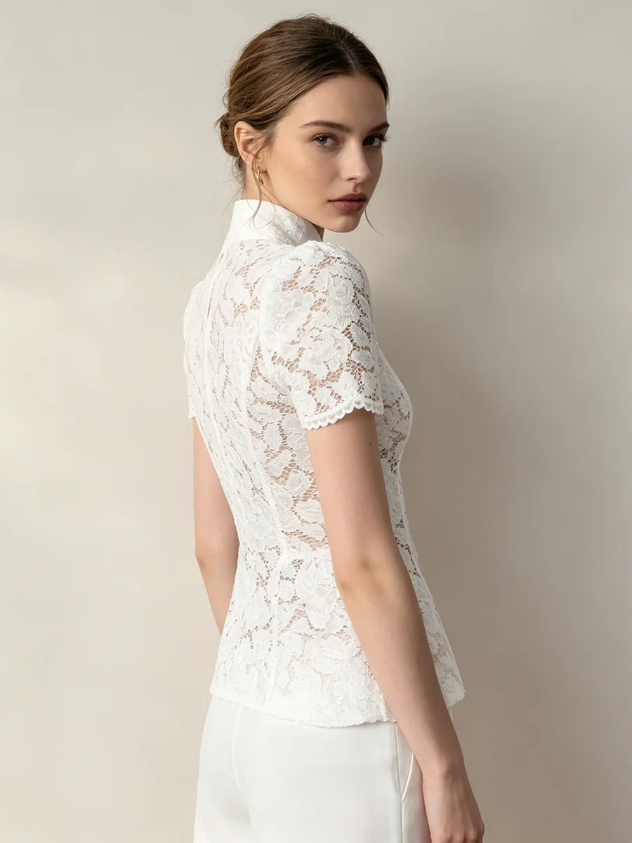 Coralie Pearl-Button Lace Blouse