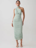 Odessa Twist Halter Split-Back Midi Dress