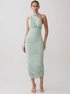 Odessa Twist Halter Split-Back Midi Dress