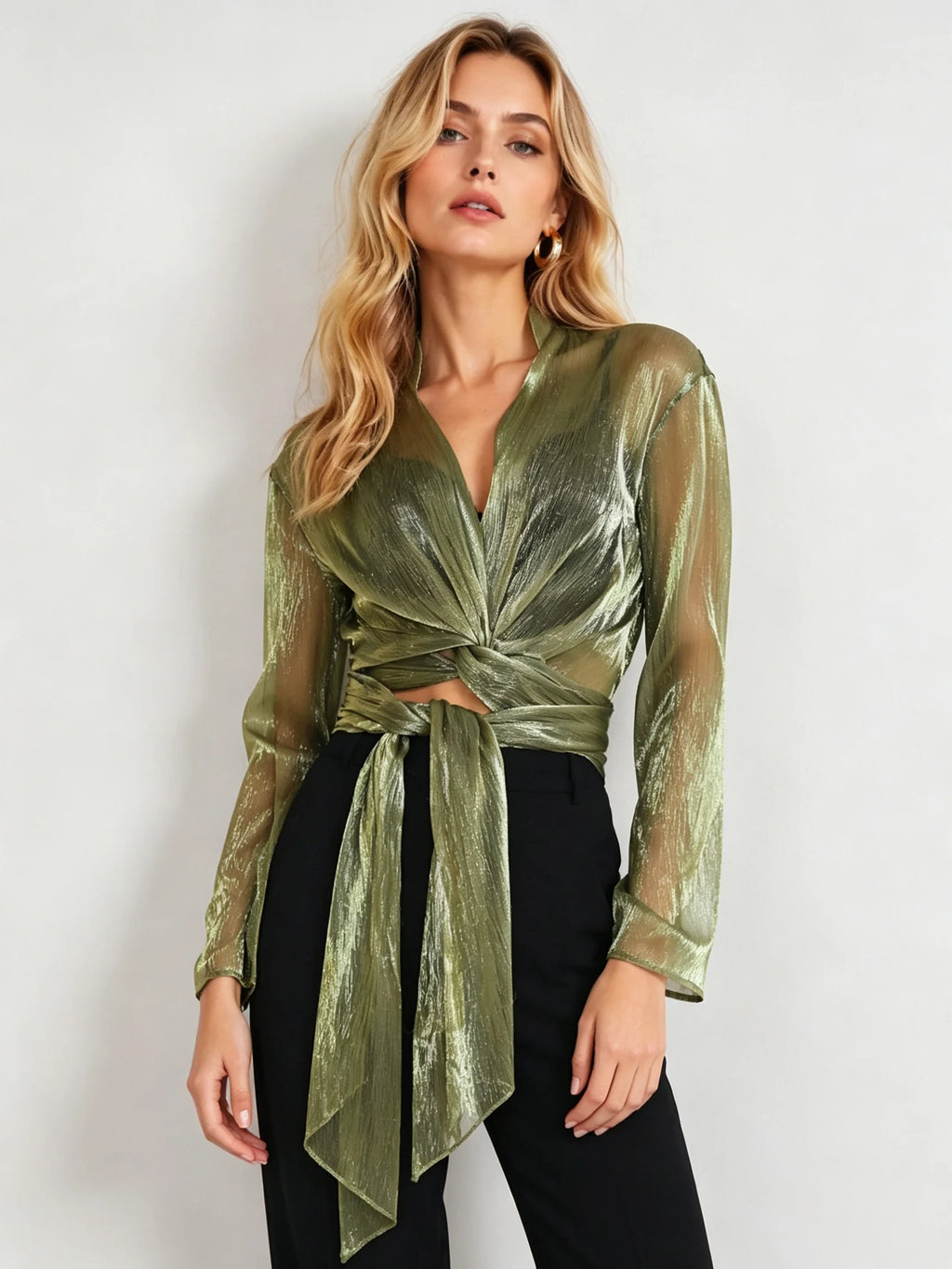 Belmont Metallic Twist-Front Blouse