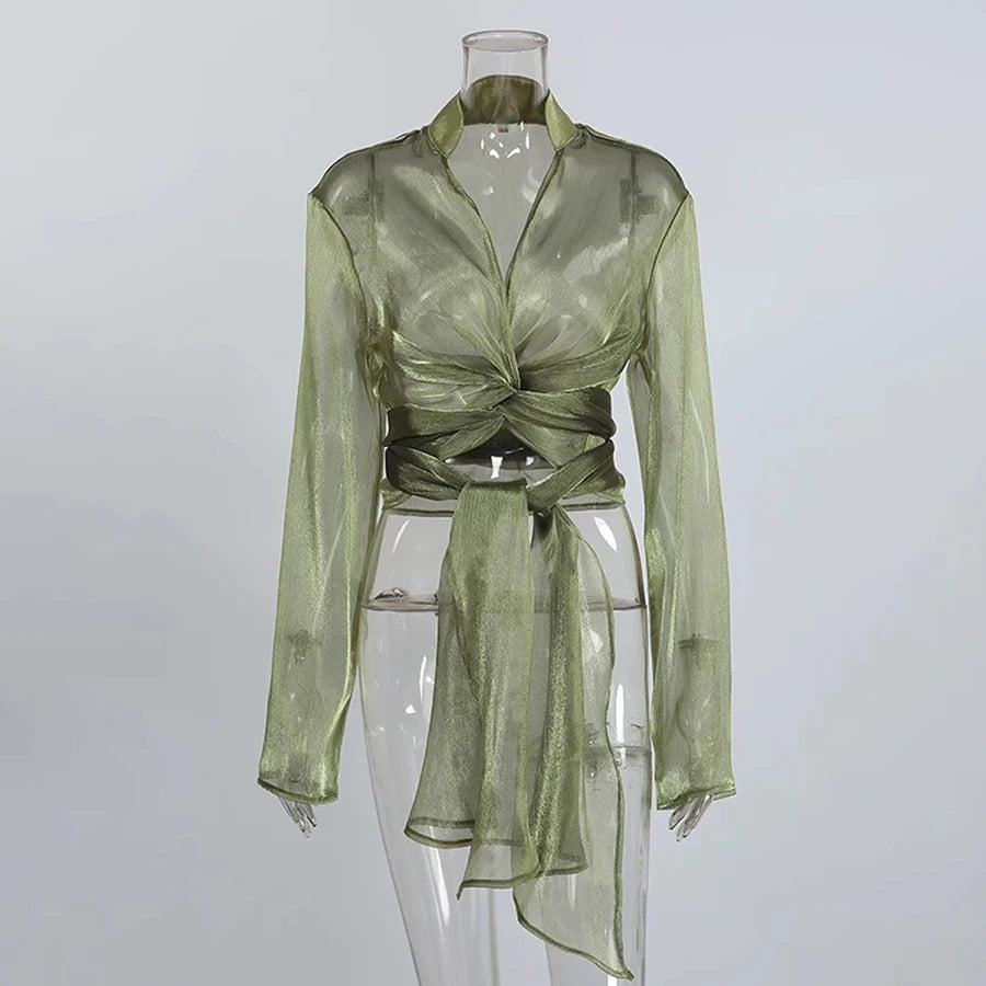 Belmont Metallic Twist-Front Blouse