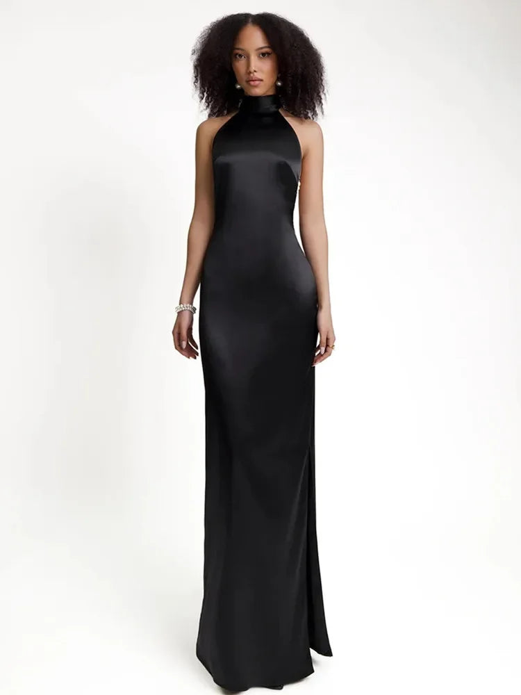 Rosamund Pearl Halter Backless Maxi Dress