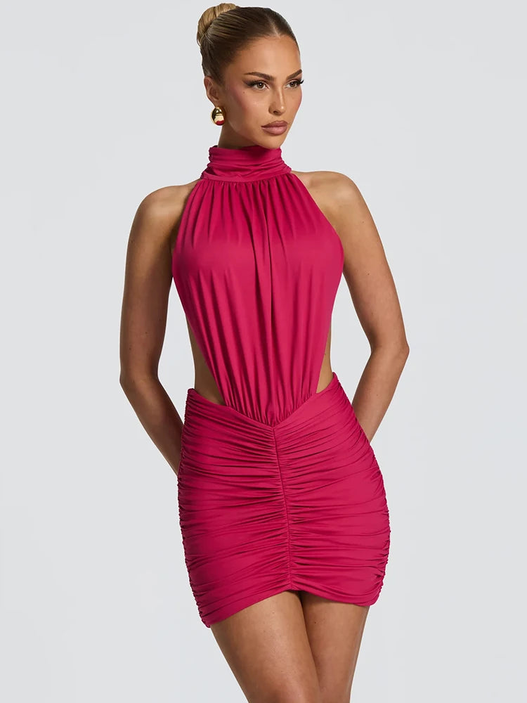 Noelani Halter High-Neck Cutout Mini Dress