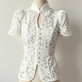 Coralie Pearl-Button Lace Blouse