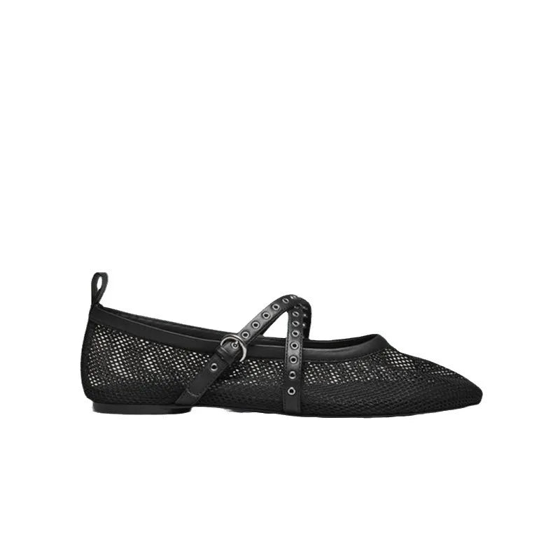 Eyelet-Strap Mesh Flat – Aiya