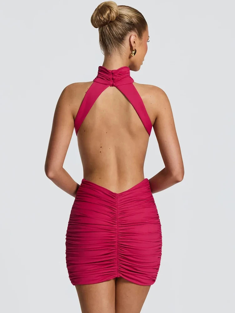 Noelani Halter High-Neck Cutout Mini Dress