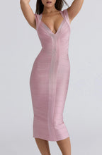 Petronella Claret V-Neck Bodycon Midi Dress
