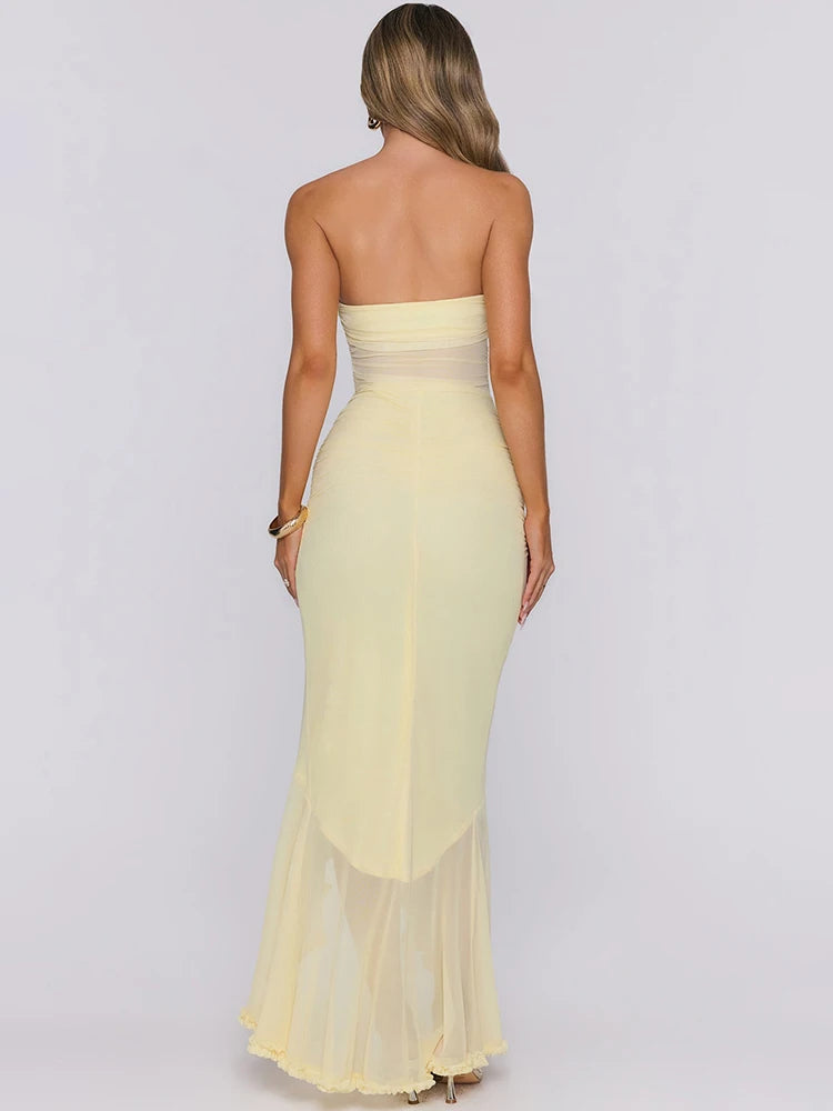 Ludivine Strapless Mesh Ruffle Gown