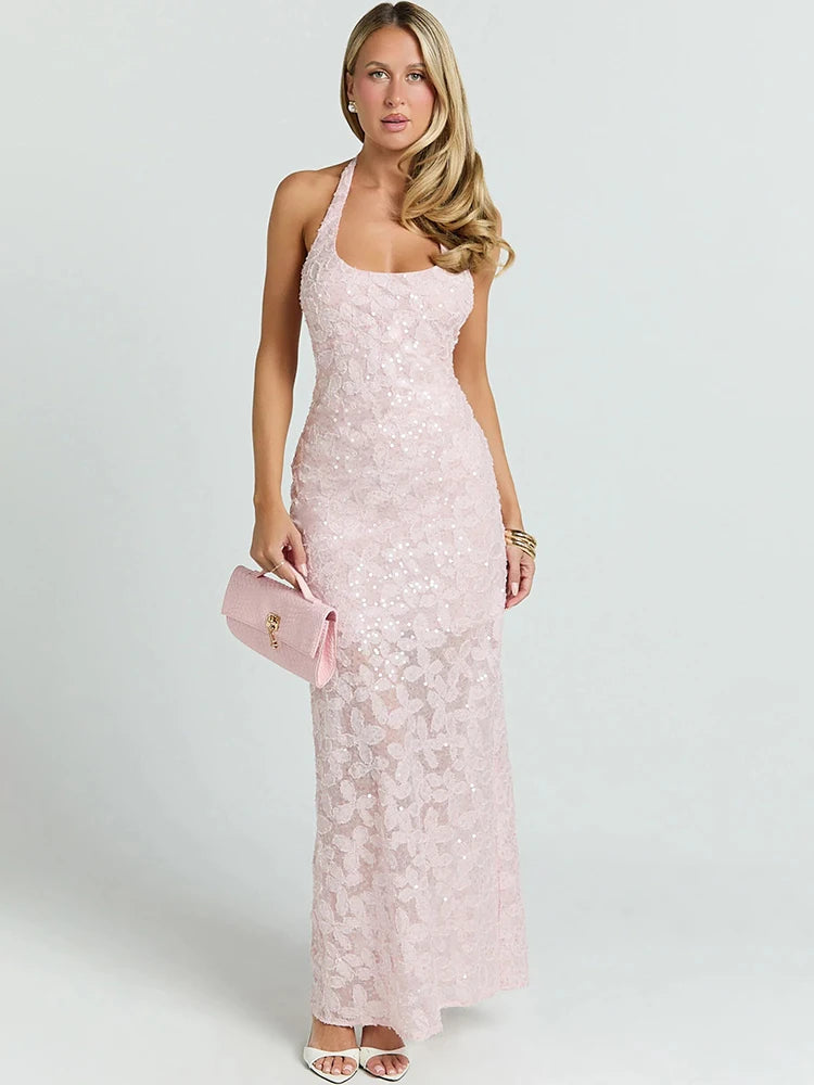 Lourdes Sequin Mermaid Halter Gown