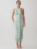 Odessa Twist Halter Split-Back Midi Dress