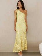 Lumen One-Shoulder Floral Applique Maxi Dress
