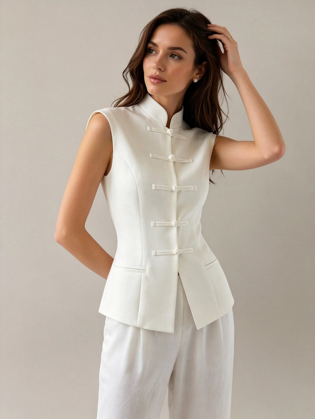 Clairemont Frog-Button Stand Collar Vest