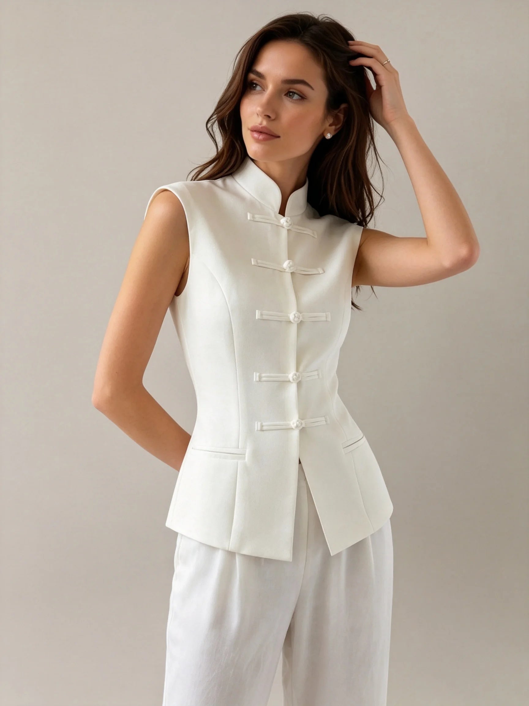 Clairemont Frog-Button Stand Collar Vest
