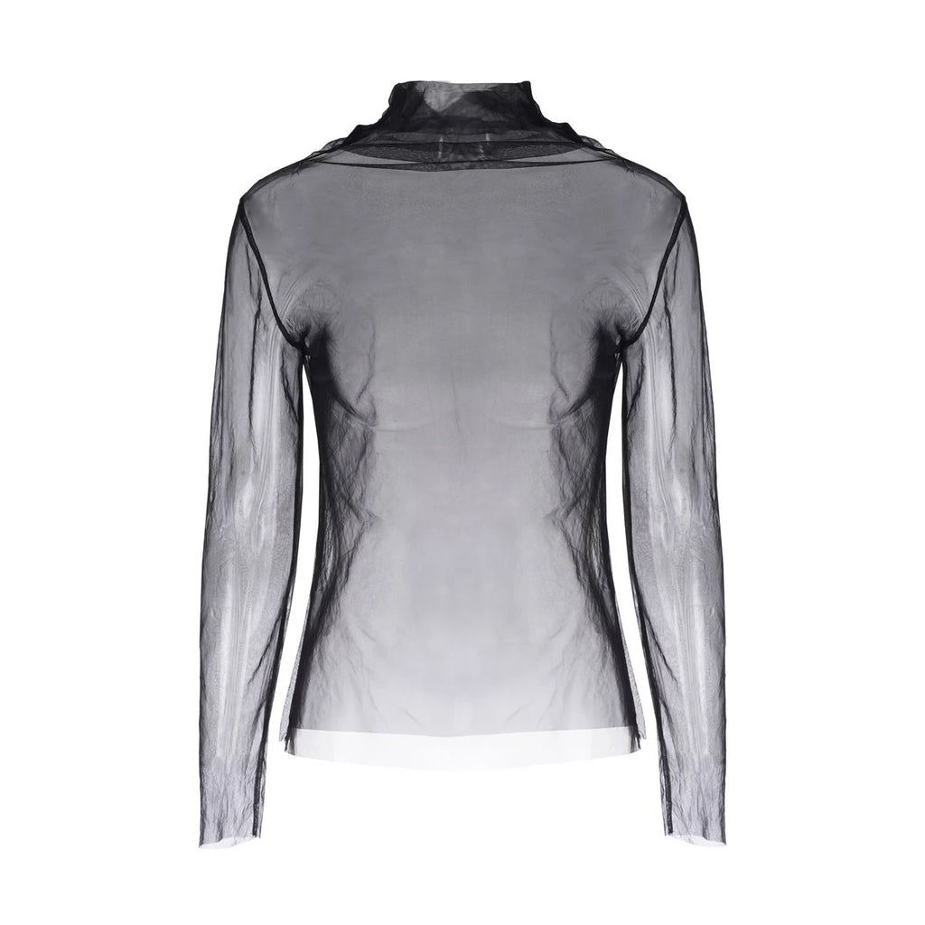 Averie Sheer Mesh Turtleneck Blouse