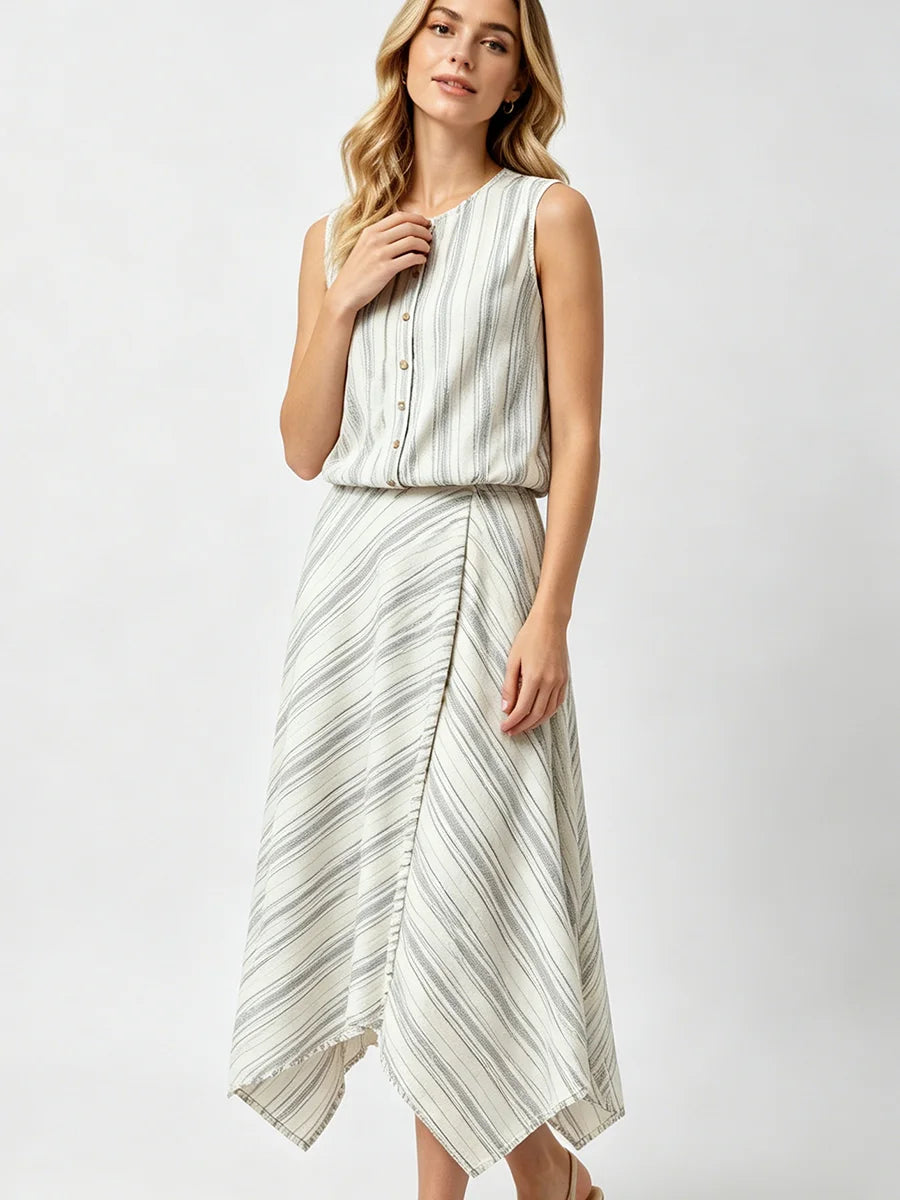 Jacinda Striped Button Top & Midi Skirt Set