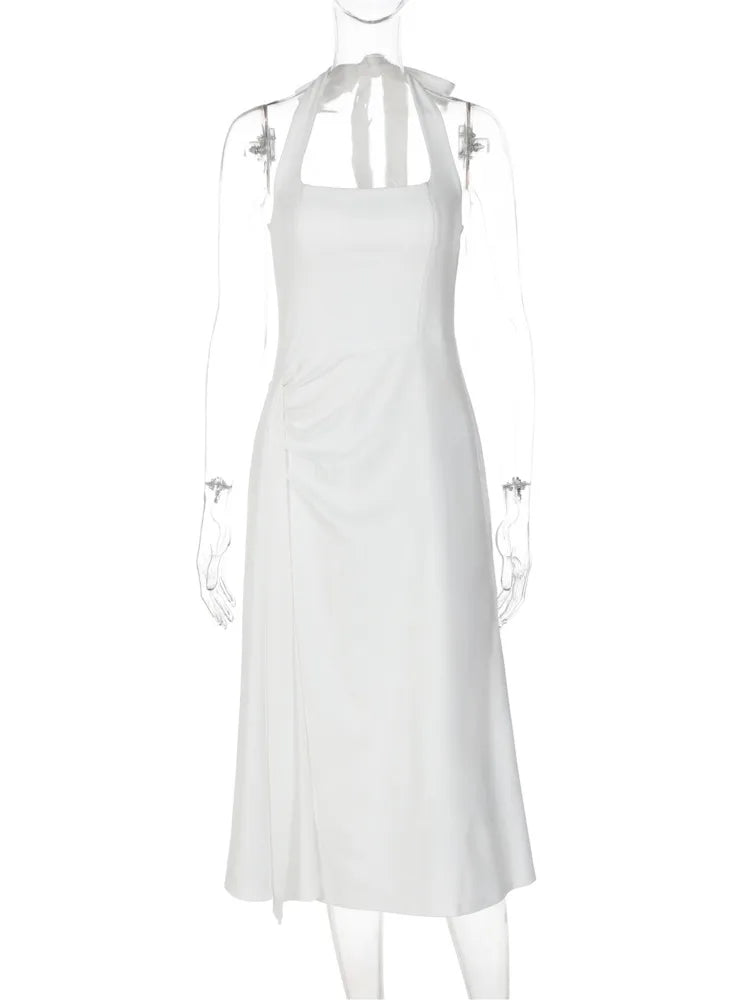 Marseille White Halter Midi Dress