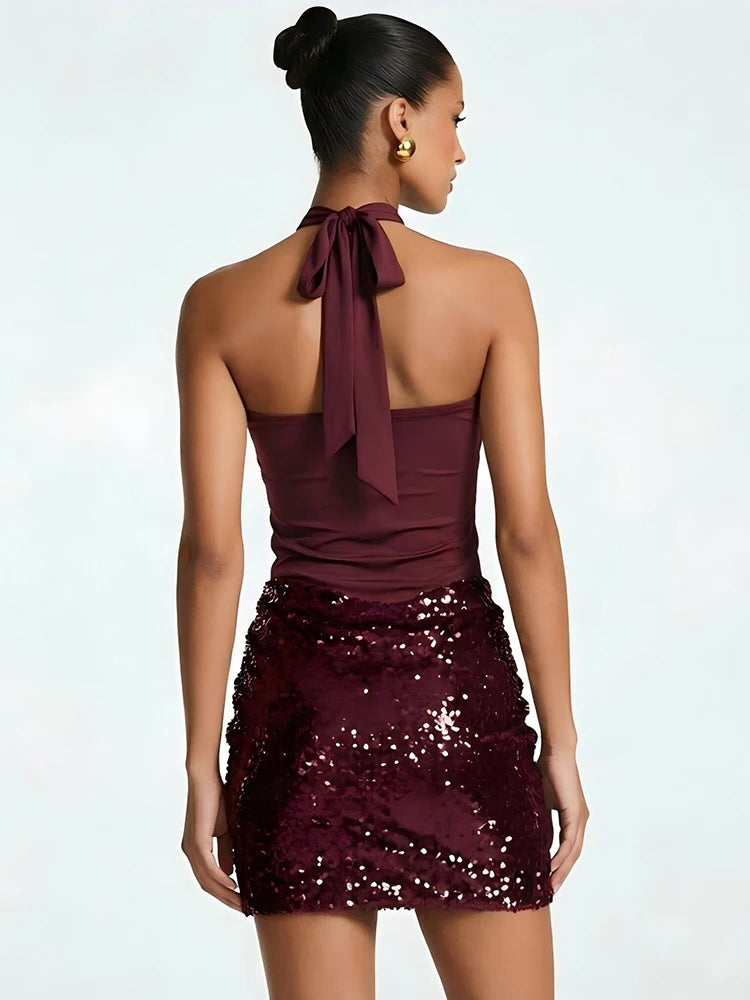 Portia Sequin Cutout Halter Mini Dress