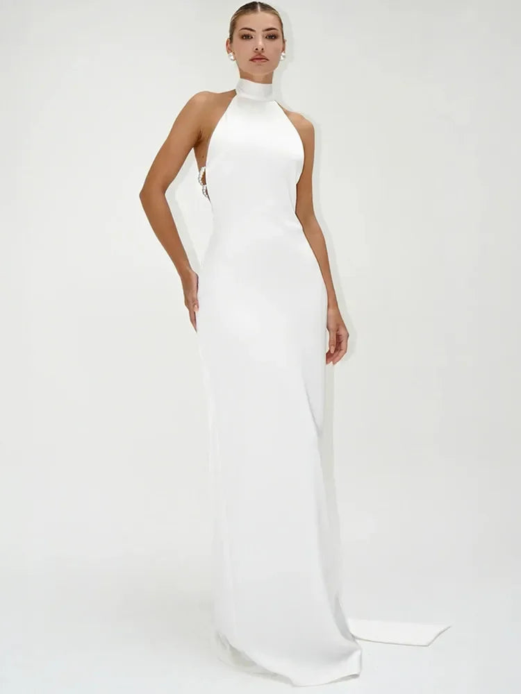 Rosamund Pearl Halter Backless Maxi Dress