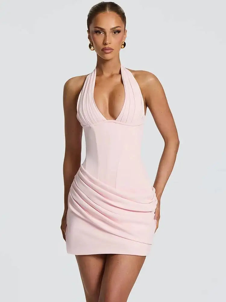 Lyric Halter Deep-V Mini Dress
