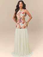 Rosetta Floral Lace-Up Maxi Dress