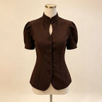 Celine Keyhole Puff-Sleeve Blouse