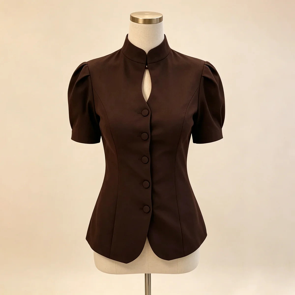 Celine Keyhole Puff-Sleeve Blouse