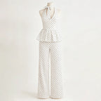 Jolie Polka Dot Peplum & Wide-Leg Pants Set