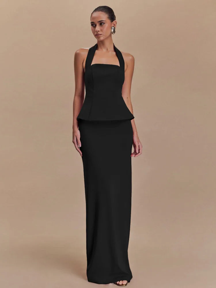 Meraude Backless Halter Top & Long Skirt Set