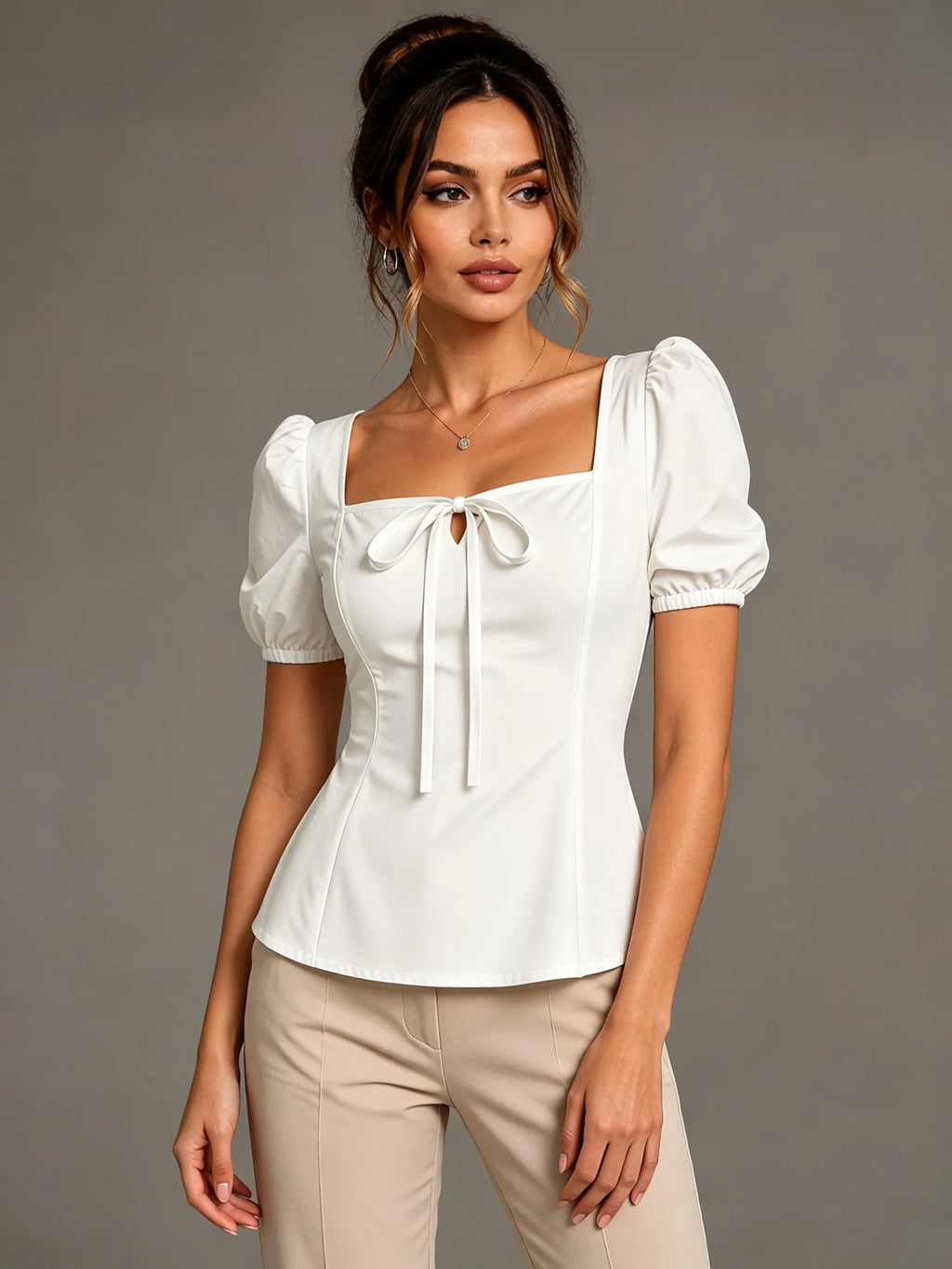 Callista Bow-Front Puff-Sleeve Blouse
