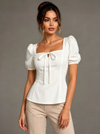 Callista Bow-Front Puff-Sleeve Blouse