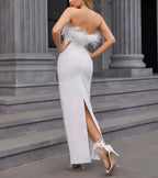 Rosalind Feather-Trim Strapless Mini Dress